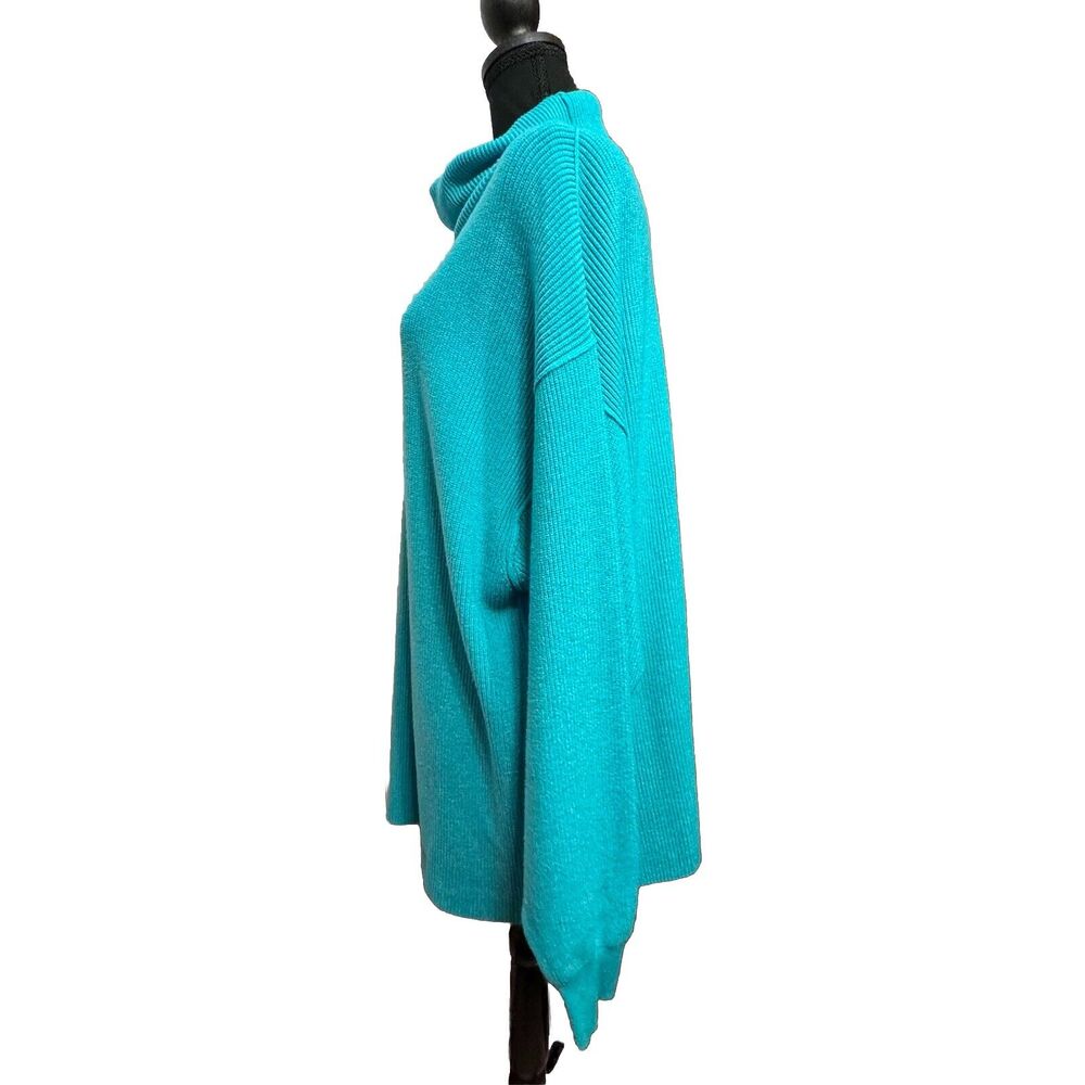 Free People Sweater Medium Womens Slouchy Ribbed Oversized Turquoise Minimalist - Picture 5 of 10